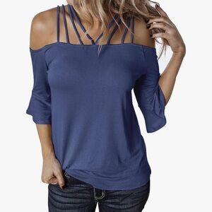 NIB Womens Spaghetti Straps Cold Shoulder Shirt Large